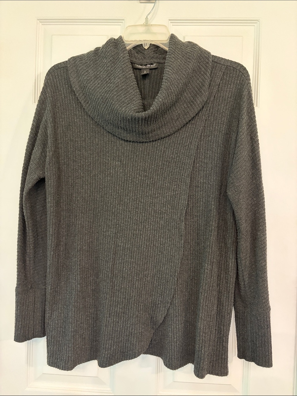 Nursing Cozy Cowl Neck Ribbed Sweater - Gray